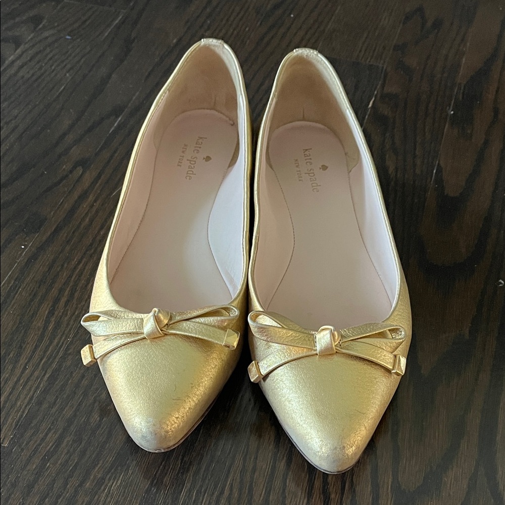 Kate Spade Metallic Gold Flats with Bow